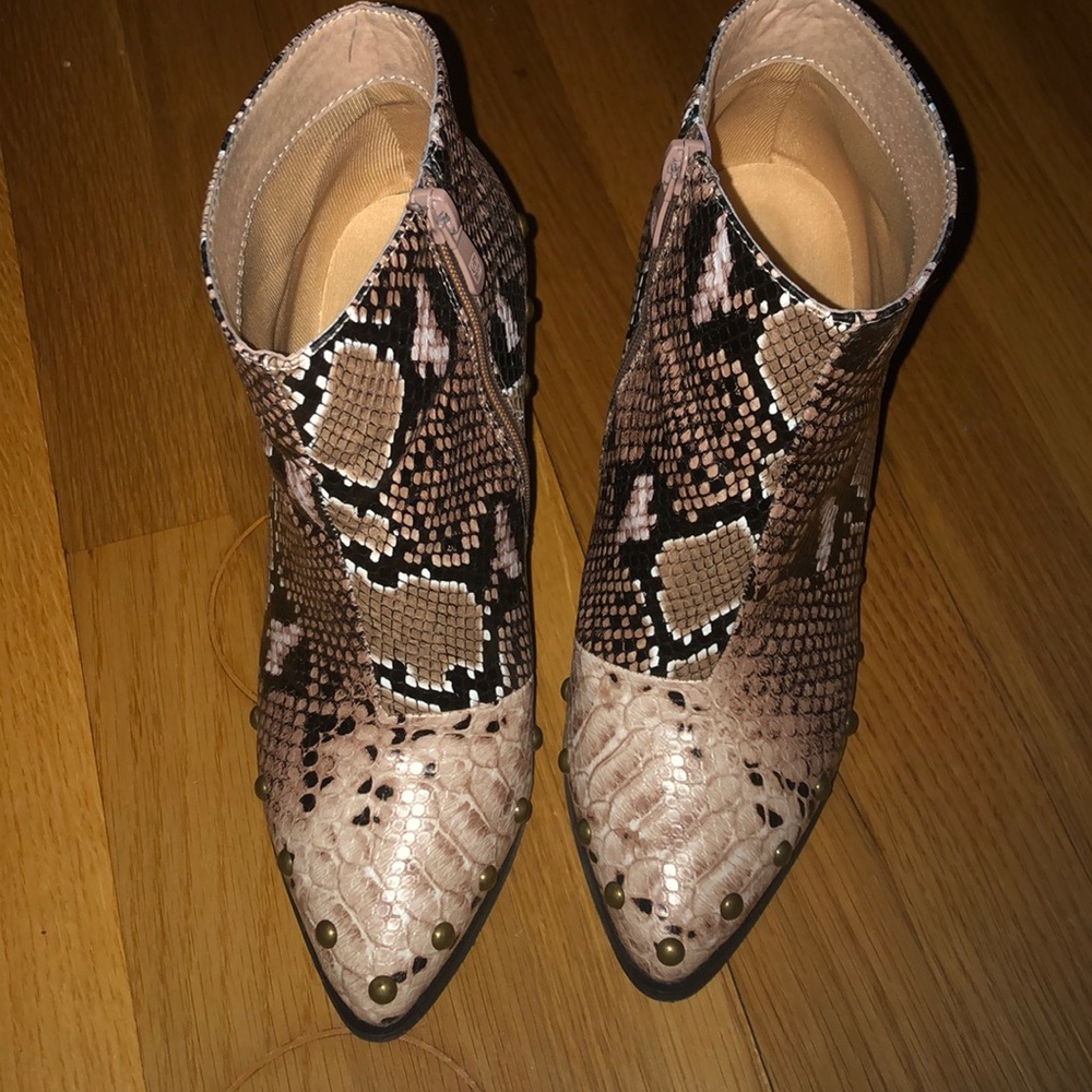 Faux snakeskin booties